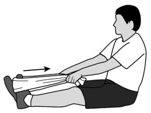 Calf stretch diagram done by a boy in black and white