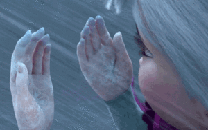 Elsa's Carpal hands are covered in snow.